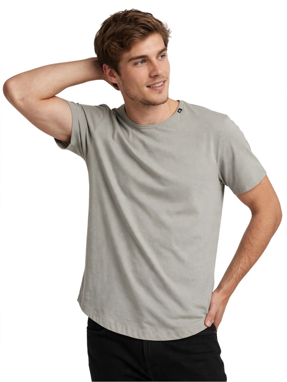 Cuts XL Gray Curve Hem Crew Neck T Shirt Minimalist Athletic Casual Basic Tee